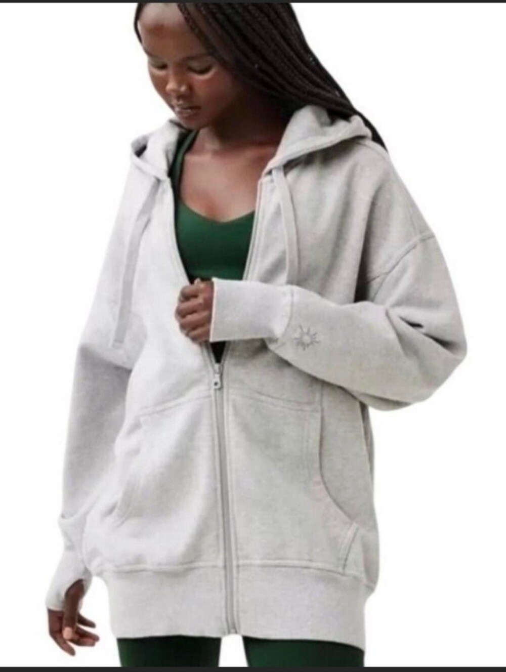 aerie - Cloud Fleece Oversized Full Zip Hoodie Light Heather Grey - M